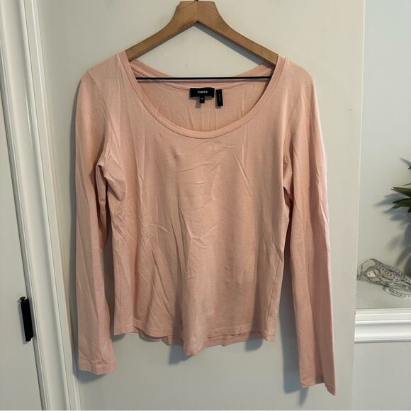 Theory Light Pink Cotton Basic Scoop Neck Long Sleeve Tee Medium - Picture 9 of 12